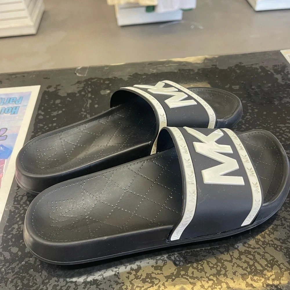 Michael Kors Black and White Slide Sandals - Picture 3 of 5